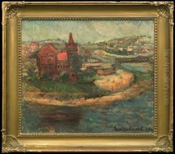 View Of The Vistula River And The Bridge Inkrako Oil Painting by Efraim Seidenbeutlowie