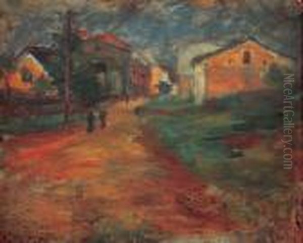 Obraz Dwustronny - Na Licu: Miasteczko, Na Odwrocie: Pejzaz Oil Painting by Efraim Seidenbeutlowie