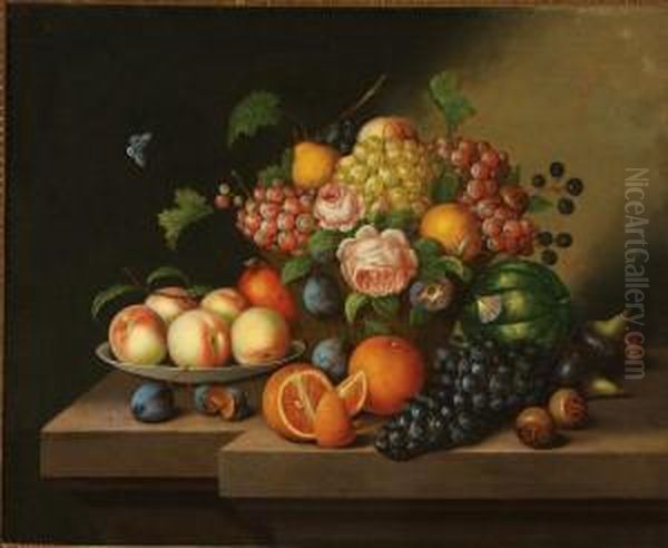 Fruit Still Life With Butterfly Oil Painting by Georg (Johann G.) Seitz