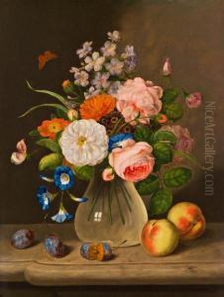Blumenstillleben Mit Fruchten Oil Painting by Georg (Johann G.) Seitz