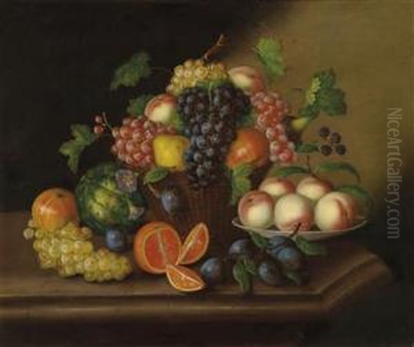 Grand Decorative Fruit Still Life Oil Painting by Georg (Johann G.) Seitz