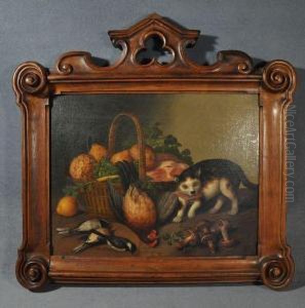 Nature Morte Aux Fruits Et Nature Morte Aux Volatiles Animee D'un Chat Oil Painting by Georg (Johann G.) Seitz
