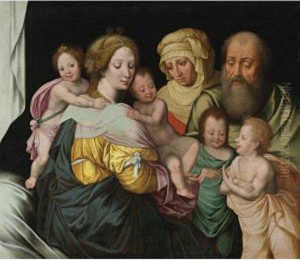 The Madonna And Child With Saints Elizabeth Oil Painting by Vincent Sellaer