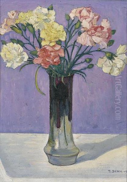 Stillleben Mit Nelken In Einer Glasvase Oil Painting by Traugott Senn