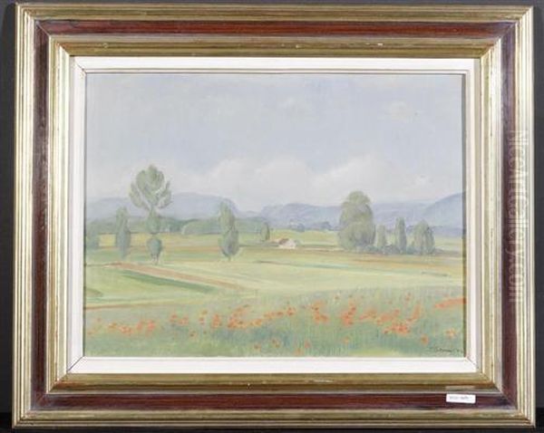Landschaft Mit Mohnblumen. 1948. Oil Painting by Traugott Senn
