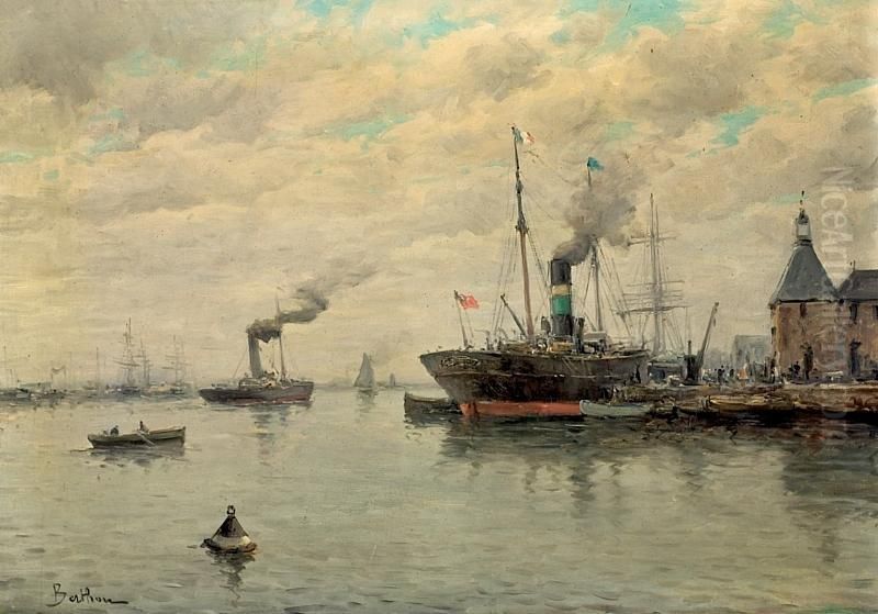 Habour Scenery. Signed Bertran Oil Painting by Franz Maler Sequens