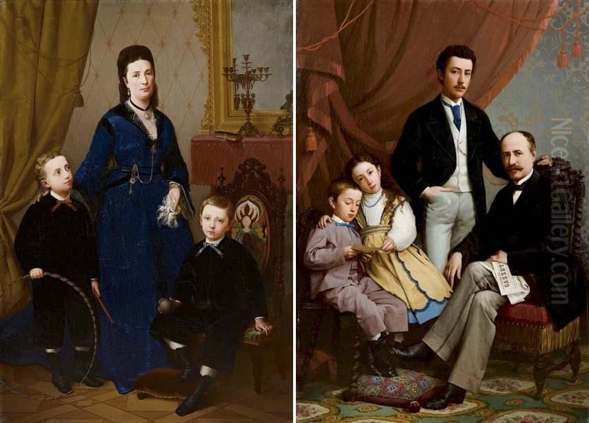 A) Ritratto Della ContessaSimonetti B) Ritratto Del ConteSimonetti Oil Painting by Costantino Sereno