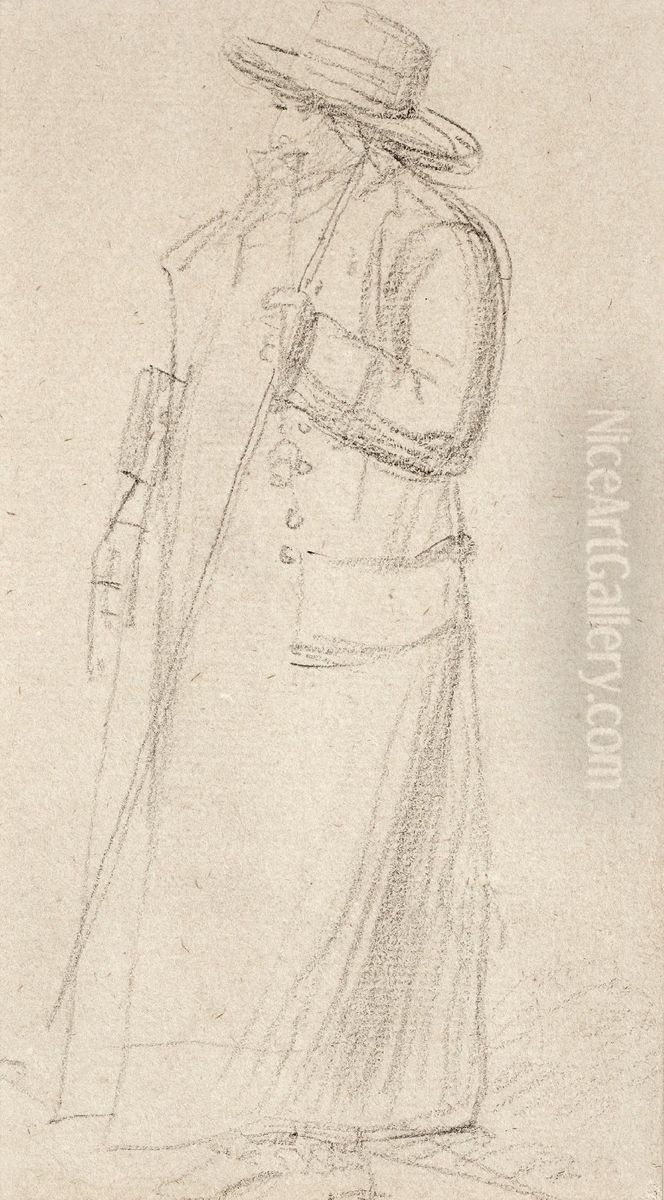 Walking Man With Stick Oil Painting by Johan Tobias Sergel