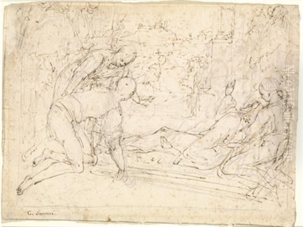 La Mort De Saint Francois D'assise Oil Painting by Cesare Sermei