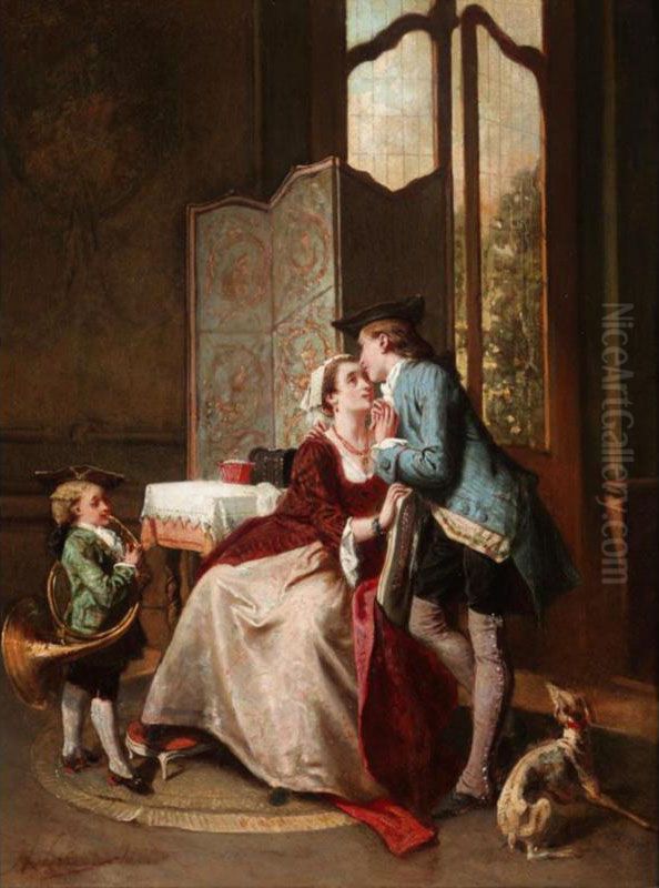A Harmonious Encounter Oil Painting by Henri Auguste Calixte Cesar Serrur
