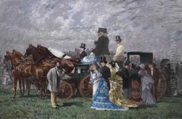 Elegants Aux Courses Oil Painting by Auguste Serrure