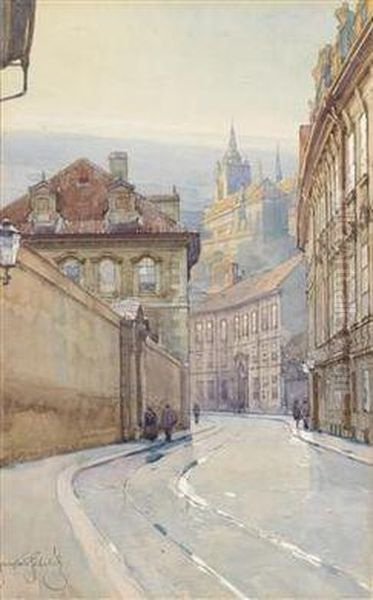 A Lane In Prager Kleinseite Oil Painting by Jaroslav Setelik