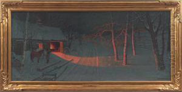 Country Blacksmith Shop Oil Painting by Gulbrand Sether