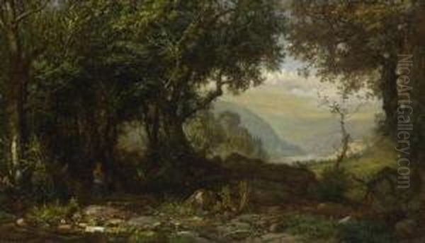 Zwei Madchen Auf Dem Waldweg. Oil Painting by Eduard Gustav Seydel