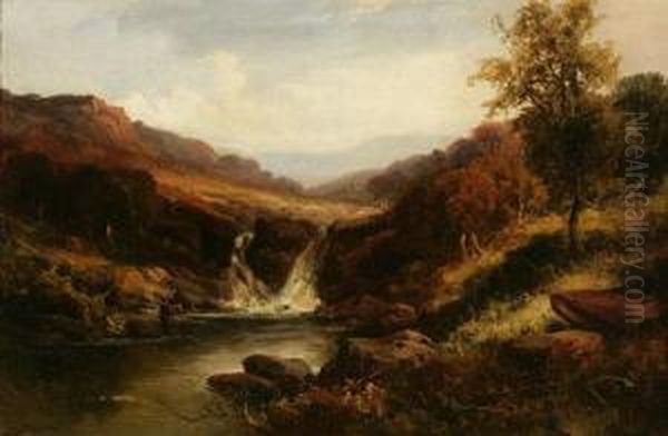 Fisherman Before A Waterfall Oil Painting by Thomas, of Pall Mall Butler