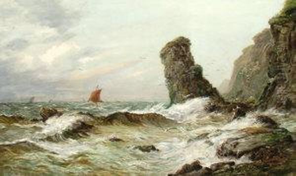Shipping In Rough Seas Off A Rocky Coast Oil Painting by Thomas, of Pall Mall Butler
