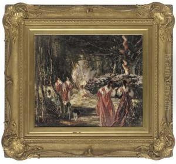 Elegant Figures In A Woodland Clearing Oil Painting by William Somerville Shanks