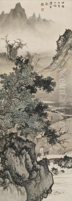 Travelling In The Autumn Mountains Oil Painting by Chen Shaomei