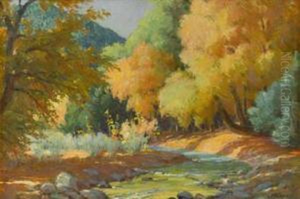 Cottonwoods And (ivory) Elder, Taos Canon, New Mexico Oil Painting by Joseph Henry Sharp