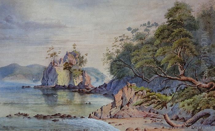 Harlequin And Sulphur Inlet, Coromandel Oil Painting by Alfred Sharpe