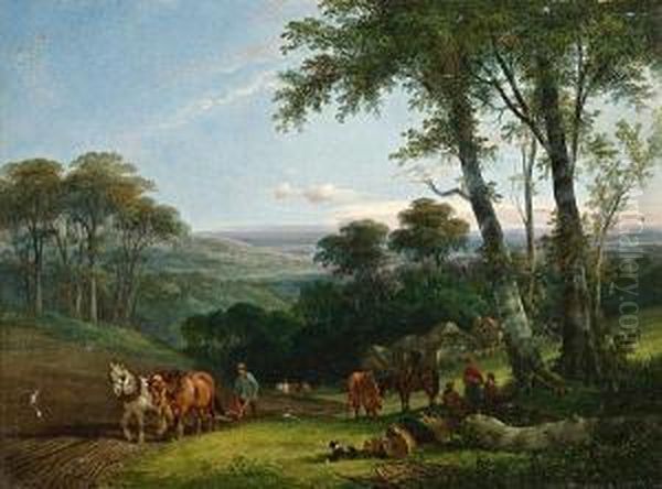 Plowing Oil Painting by Henry Shayer