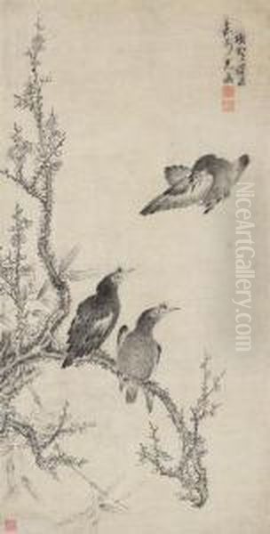 Peach Blossoms And Birds Oil Painting by Xiang Shengmo