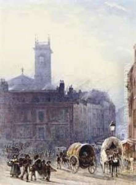 A Busy Street, Holborn, London Oil Painting by George Shepherd