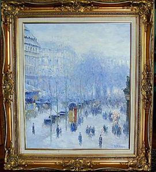 Snowy Paris Street Scene Oil Painting by Gail Corbett Sherman