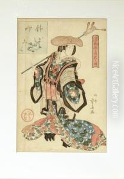 Geisha MiyoOf The Izutsuya As A Hachitaki Oil Painting by Ryusai Shigeharu