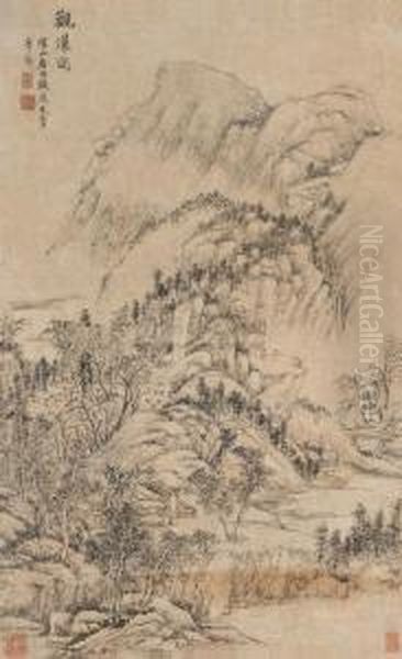 Waterfall Oil Painting by Fang Shishu