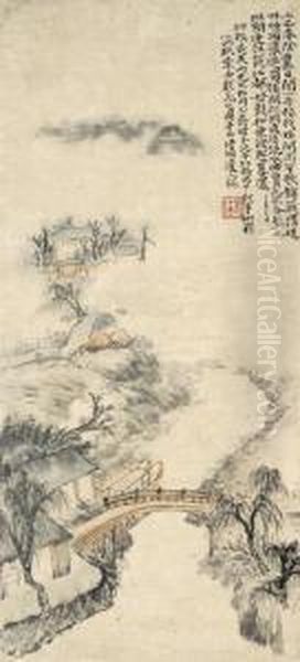 Drizzle And Mist Over The River Banks Oil Painting by Shitao Daoji