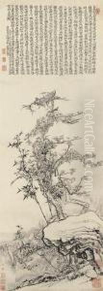 Plum Blossoms And Bamboo Oil Painting by Shitao Daoji