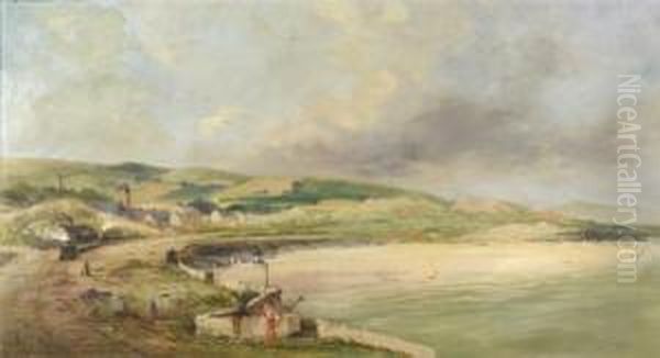 'port...awl Sands', Kust Med Anglok Och Manniskor Pa Stranden Oil Painting by Richard Short