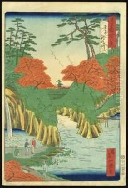 River At Ouzi Waterfall Oil Painting by Ikkei Shosai