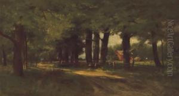 ''a Country Road, Berlin, Connecticut'' Oil Painting by Roswell Morse Shurtleff