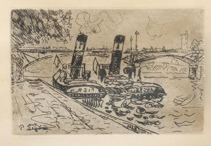 Paris, Le Pont Des Arts Et Remorqueurs Oil Painting by Paul Signac