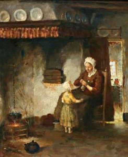 Moeder Met Kind En Pop Oil Painting by Gijsbertus Jan Sijthoff