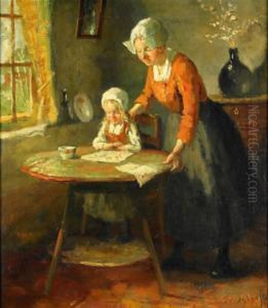Interior Med Kvinna Och Barn Oil Painting by Gijsbertus Jan Sijthoff