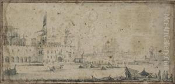 Vue Animee Du Palais De La Douane De Venise Oil Painting by Israel Silvestre