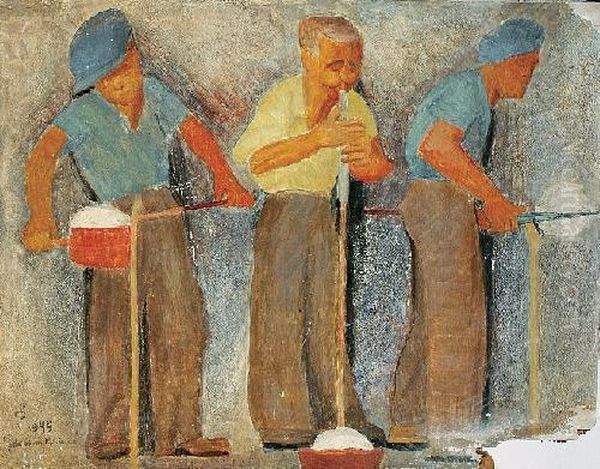 Dmuchanie Banki Szklanej Oil Painting by Jadwiga Simon-Pietkiewicz