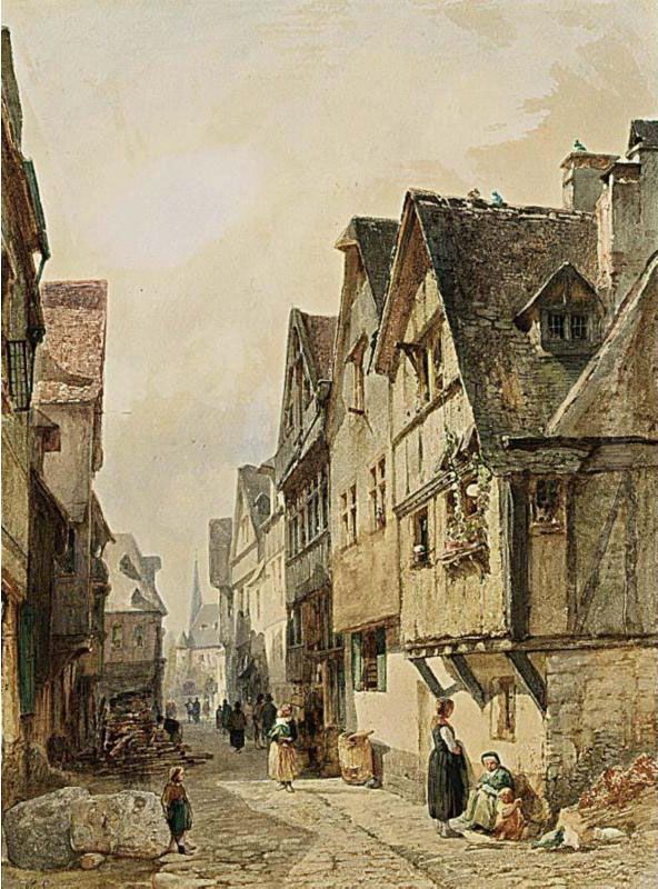 A Town View Oil Painting by Gustave Adolphe Simonau