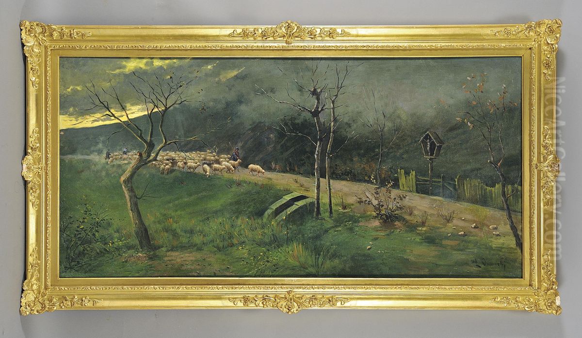 Strada Con Gregge Oil Painting by Alfonso Simonetti