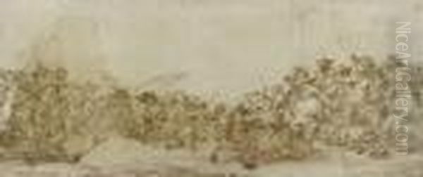 An Equestrian Battle Oil Painting by Francesco Simonini