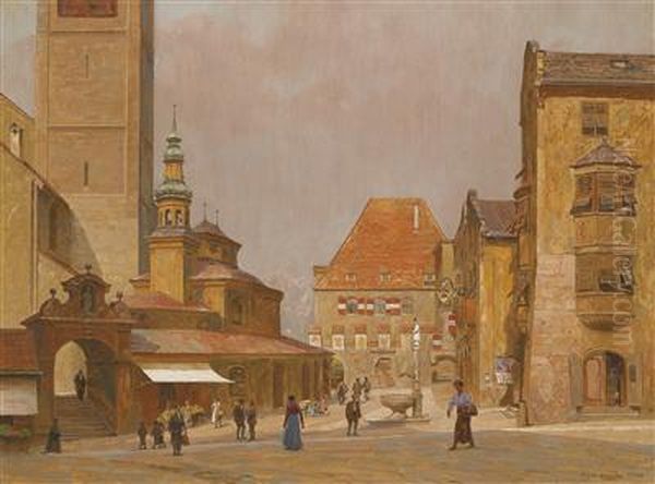 View Of The Marketplace In Hall Oil Painting by Stefan Simony