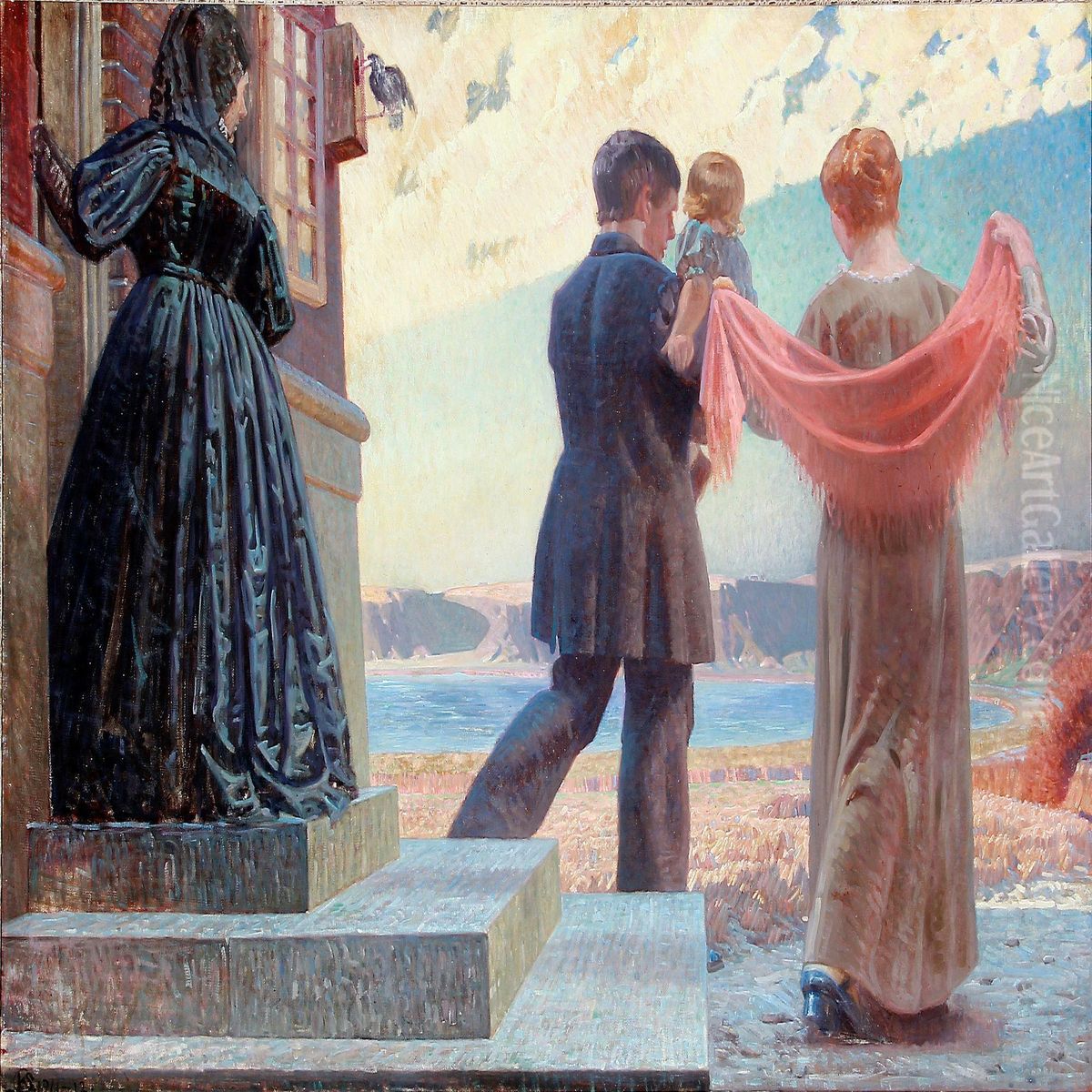 A Family On Their Way To Church Oil Painting by Knud Sinding