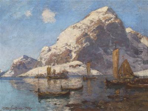 By The Lofoten Oil Painting by Otto Ludvig Sinding