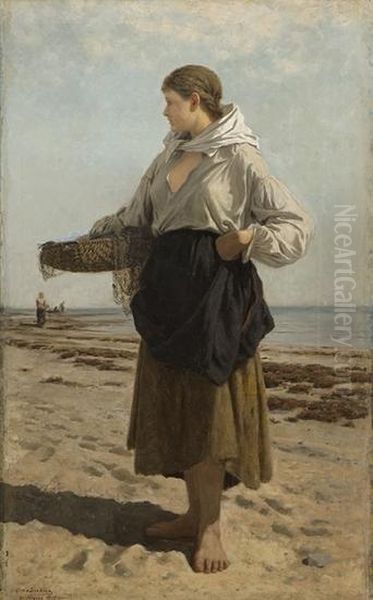 Fishing-girl 1877 Oil Painting by Otto Ludvig Sinding