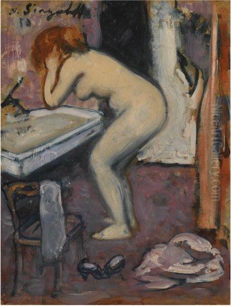 Nude In An Interior Oil Painting by Nikolai Vladimirovich Sinezobov