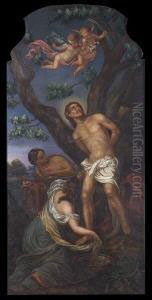 Pflege Des Hl. Sebastian Durch Irene Und Eine Dienerin. Oil Painting by Johann Kaspar Sing