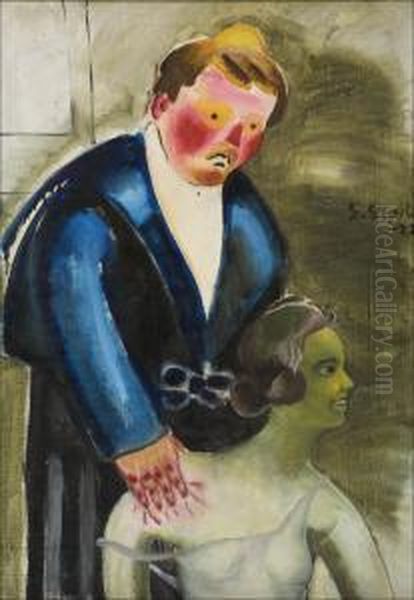 Sinipukuinen Ihailija. Oil Painting by Sulho Sipila